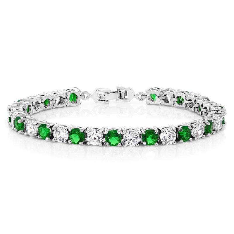 GEM STONE KING سوار تنس نسائي من زيركونيا مكعبة متعددة الألوان (7.50 قيراط، 7 بوصة)، أبيض وأخضر - Image 1